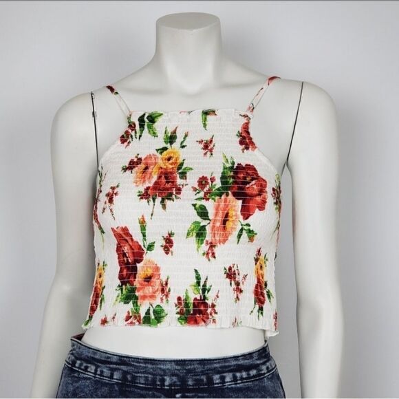 Ambiance Women's Tank Top White, Yellow Floral Print Spaghetti Strap Hal… - Picture 2 of 5